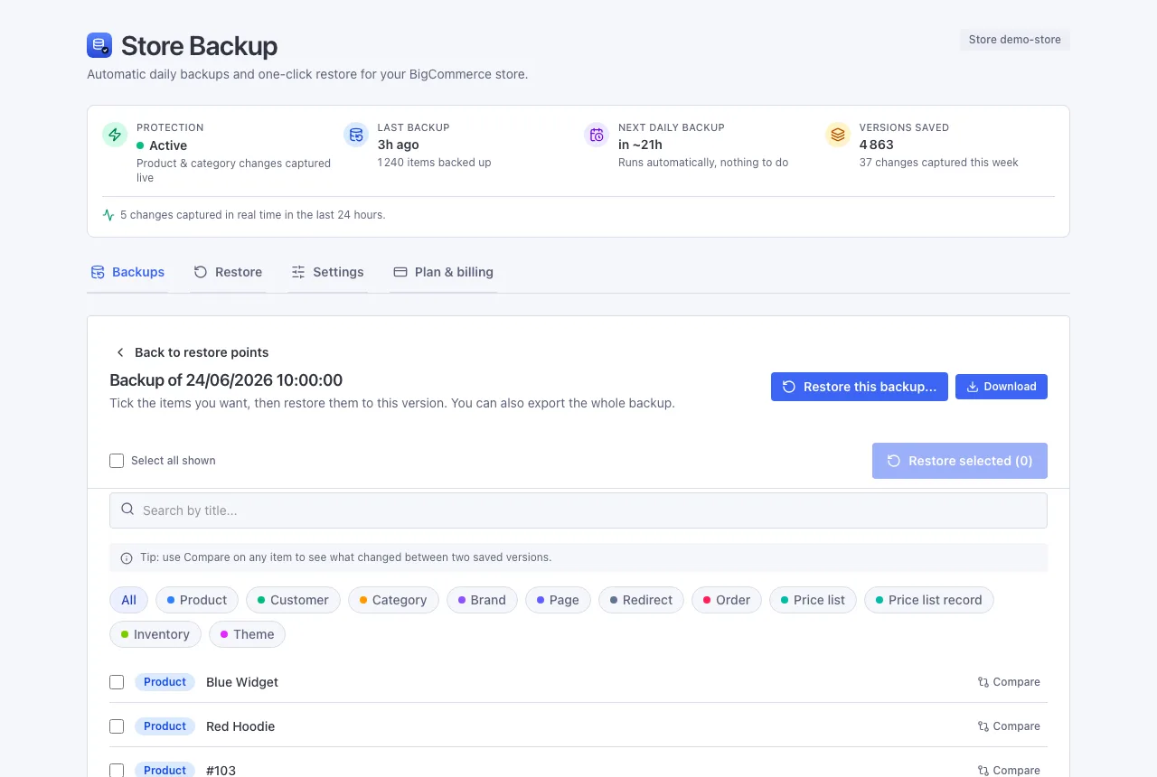 Requesting a ZIP export of a backup